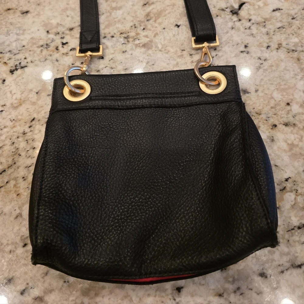 Hammitt Tony Black Brushed Gold Red Crossbody Bag - Picture 2 of 4